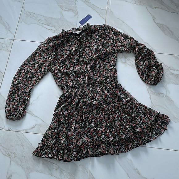 NWT REBECCA MINKOFF Rosemary Floral Dress black floral print Size Medium peasant - Picture 7 of 17